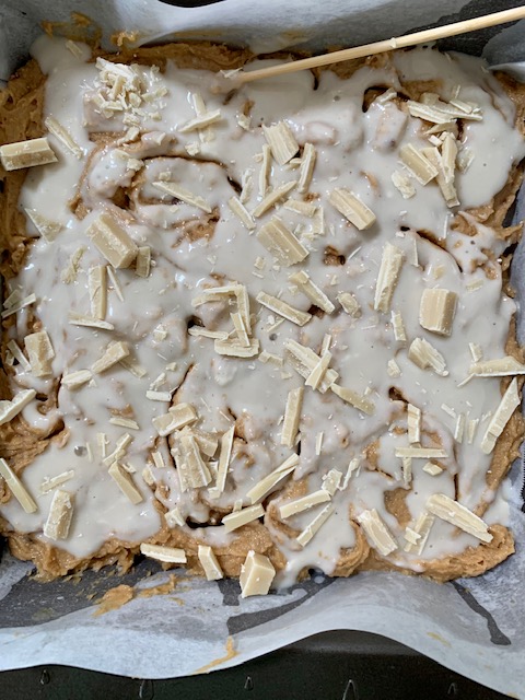 Before placing in the oven mix through the maple cream cheese mixture with a skewer or knife.